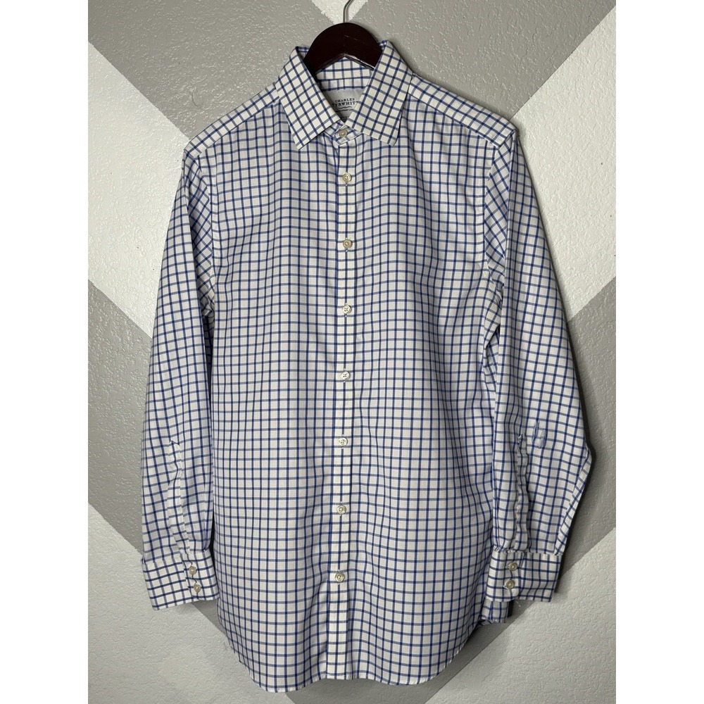 Charles Tyrwhitt Non-Iron Extra Slim Fit Blue White Check Shirt 15.5 / 33 (READ)